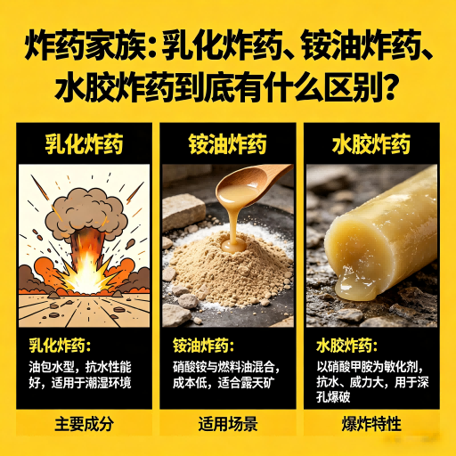 净潭乡炸药家族：乳化炸药、铵油炸药、水胶炸药到底有什么区别？